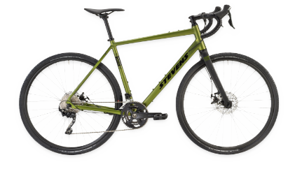 Ein grünes Stevens-Gravelbike mit tiefem Lenker, Scheibenbremsen und schwarzem Sattel, dargestellt im Seitenprofil auf weißem Hintergrund.